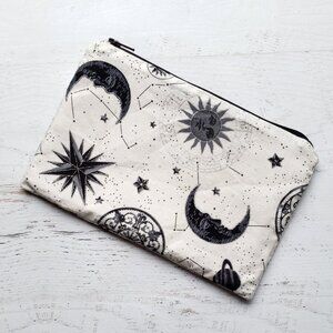 NEW! Cream + Black Moon Sun Stars Constellation Classic Zip Pouch Makeup Bag
